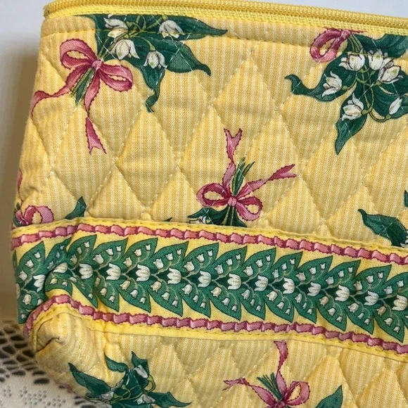 Vera Bradley Yellow HOPE Pink Ribbons Lined Cosmetic Makeup Bag 9"x5"x3" - FP - Picture 2 of 9